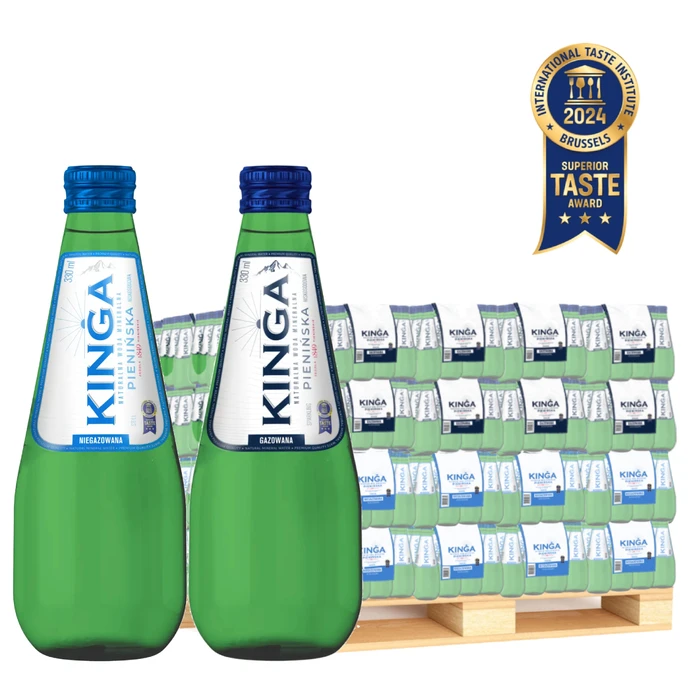 1512x Kinga Pienińska woda mineralna gazowana + niegazowana szklana butelka 0,33 l cała paleta