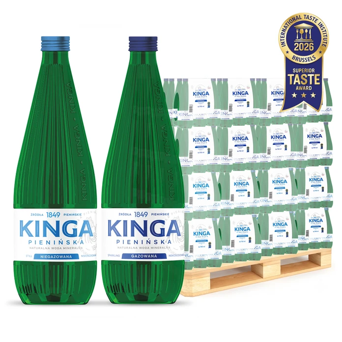 756x Kinga Pienińska woda mineralna gazowana + niegazowana Zielona szklana butelka 0,7 l (cała paleta)