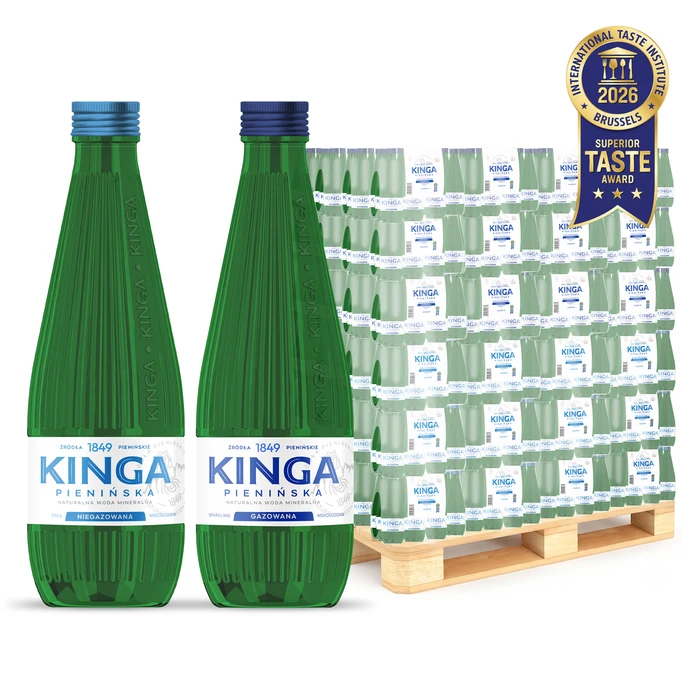 1512x Kinga Pienińska woda mineralna gazowana + niegazowana Zielona szklana butelka 0,33 l cała paleta