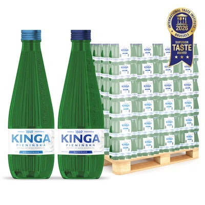 1512x Kinga Pienińska woda mineralna gazowana + niegazowana Zielona szklana butelka 0,33 l cała paleta